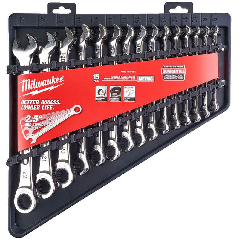 Maxbite Ratcheting Combination Spanner Set (15pc) - Durable and versatile 15-piece spanner set for various fastening tasks. Maxbite Ratcheting Combination Spanner Set (15pc) - Durable and versatile 15-piece spanner set for various fastening tasks.